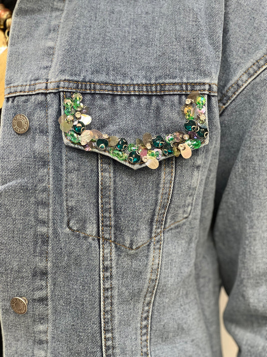 5.Giacca jeans gioiello verde