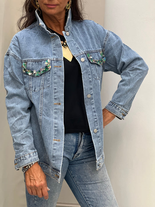 5.Giacca jeans gioiello verde